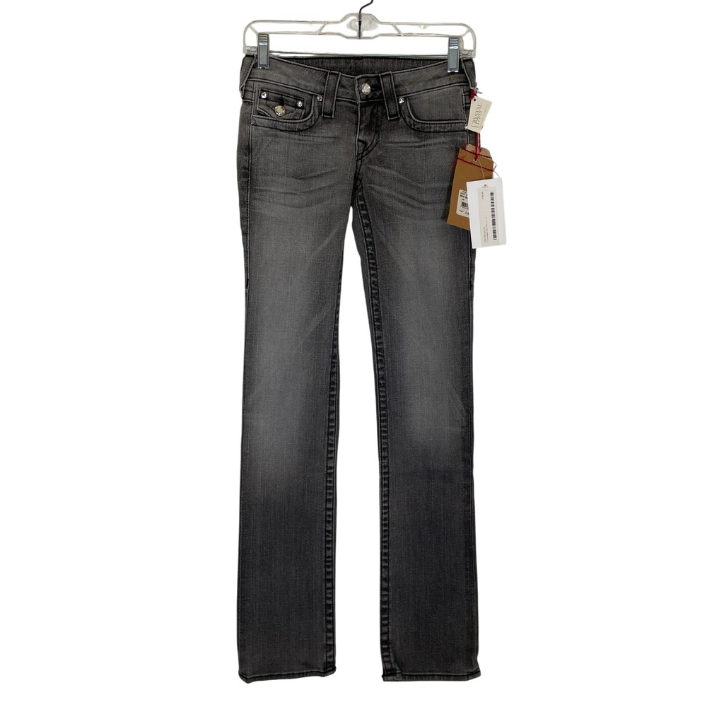 True Religion Y2K Vintage Jeans Disco Billy Grey Straight Leg Crystals NWT 25